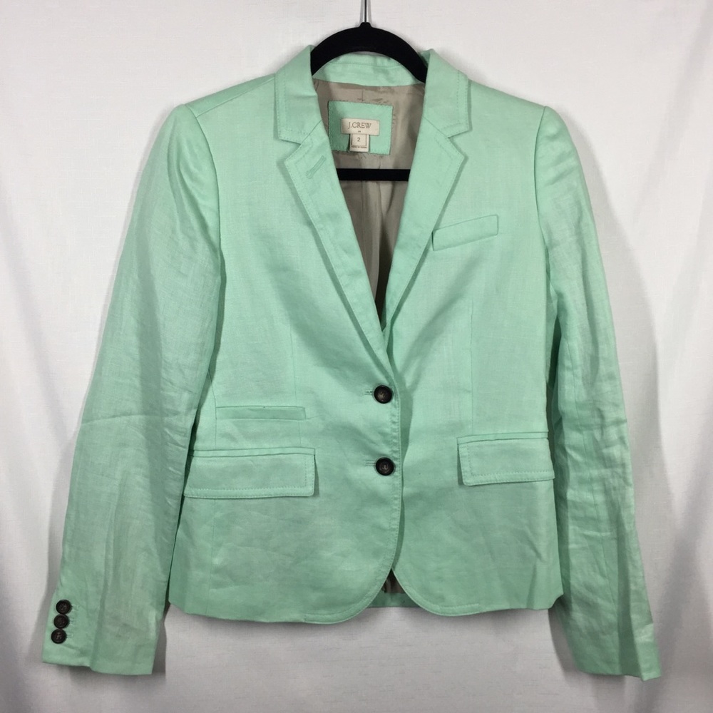 *EUC* J. Crew 100% Linen Blazer mint green